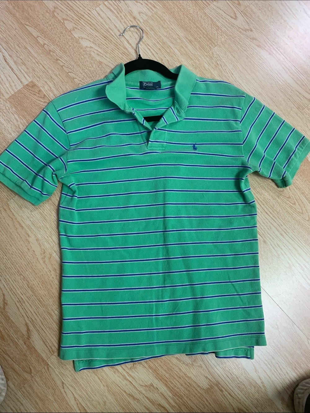 Polo by Ralph Lauren Green Polo Shirt with Navy & White Stripes boys M 12/14